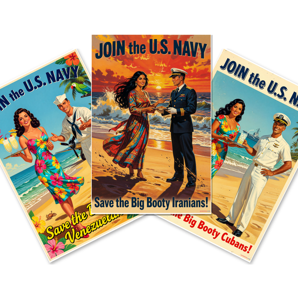 Vintage Navy Recruiting Posters — 3 Poster Set — Venezuelans, Cubans, Iranians — 12x18 Inch | Made in USA