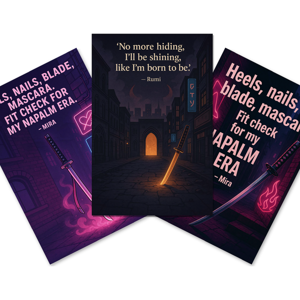 Mira Heels Nails Blade Mascara, Rumi No More Hiding Quote Poster Set — 3 Prints 12x18 Inch US Made
