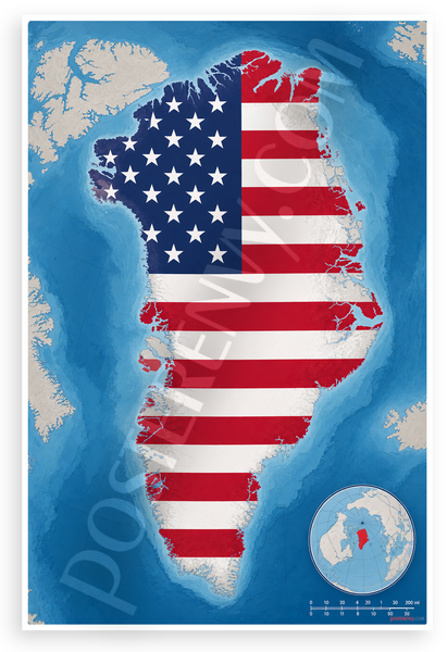 USA Greenland American Flag Map 12"x18" US Made Poster