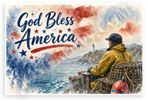 God Bless America Lobster Fisherman Patriotic 12"x18" US Made Poster