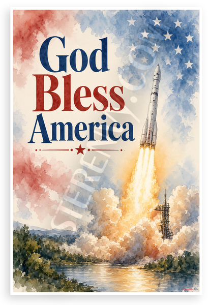 God Bless America Rocket Launch Patriotic 12"x18" US Made Poster