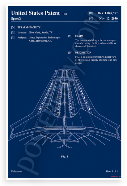SpaceX TeraFab Facility Patent Blueprint 12"x18" US Made Poster