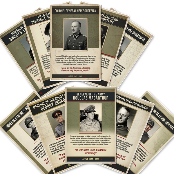 WWII Generals — 10 Poster Set — Eisenhower, Yamashita, Rommel, Patton, von Rundstedt, Montgomery, Zhukov, von Manstein, Guderian, MacArthur — 12x18 Inch | Made in USA