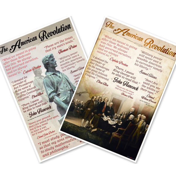 American Revolution Quotes — 2 Poster Set — Thomas Paine, Samuel Adams, John Hancock, Ethan Allen, John Adams — 12x18 Inch | Made in USA