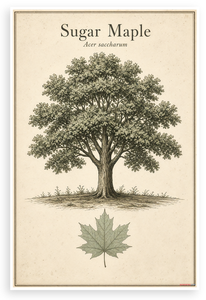 Sugar Maple Acer saccharum Vintage Botanical 12"x18" US Made Poster