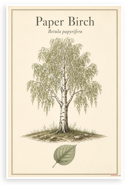 Paper Birch Tree Betula papyrifera Nature Botanical 12"x18" US Made Poster