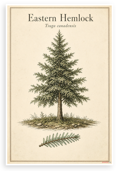 Eastern Hemlock Tsuga Canadensis Botanical Tree 12"x18" US Made Poster
