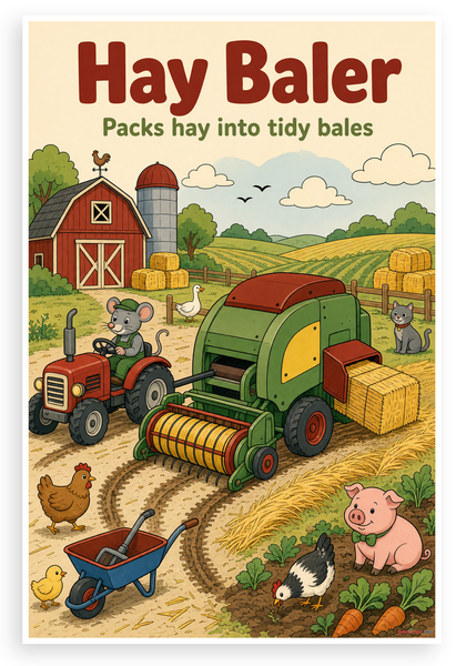 Hay Baler Packs Hay into Tidy Bales Farm 12"x18" US Made Poster