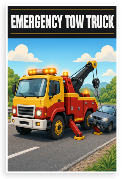 Emergency Tow Truck Vehicle Illustration 12"x18" US Made Poster