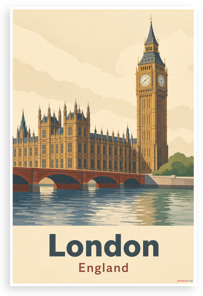 London England Big Ben Houses of Parliament Vintage Travel 12"x18" US Made Poster