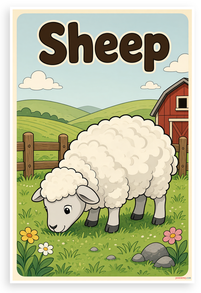 Sheep Farm Animal Educational 12"x18" US Made Poster