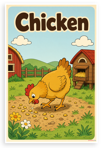 Chicken Farm Animal Children's Educational 12x18 US Made Poster