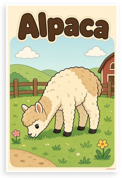 Alpaca Children's Farm Illustration 12"x18" US Made Poster