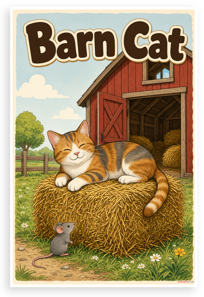 Barn Cat Children's Illustration 12"x18" US Made Poster
