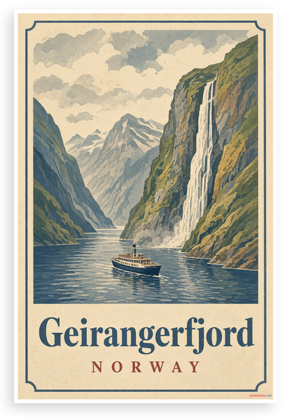 Geirangerfjord Norway Vintage Travel Poster 12x18 US Made Poster