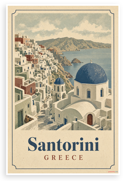Santorini Greece Vintage Travel Poster 12"x18" US Made Poster