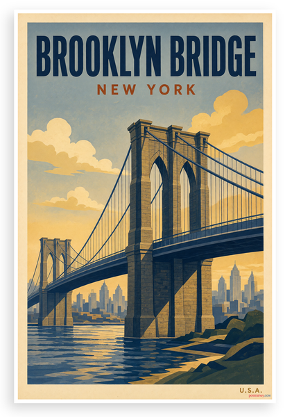 Brooklyn Bridge New York Vintage Travel 12"x18" US Made Poster