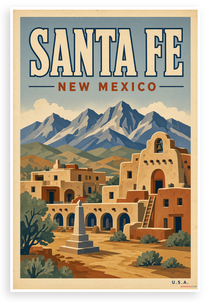 Santa Fe New Mexico Vintage Travel 12"x18" US Made Poster