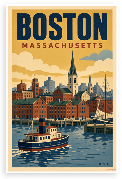 Boston Massachusetts Vintage Travel Poster 12"x18" US Made Poster