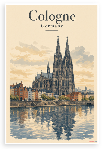 Cologne Germany Cathedral Rhine River Vintage Travel 12"x18" US Made Poster