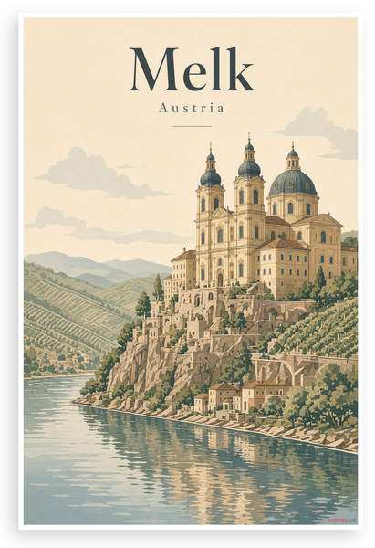 Melk Austria Vintage Danube River Travel 12"x18" US Made Poster