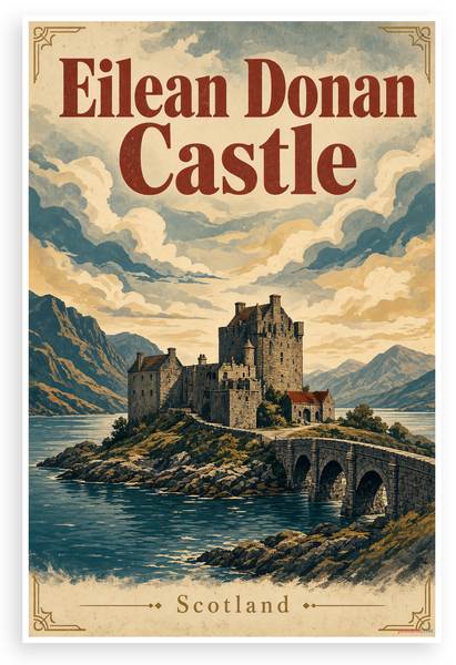 Eilean Donan Castle Scotland Vintage Travel 12"x18" US Made Poster