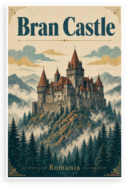 Bran Castle Romania Vintage Travel 12"x18" US Made Poster