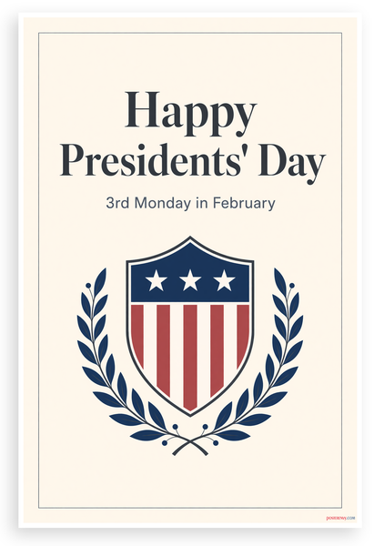 Happy Presidents' Day 3rd Monday February Patriotic 12x18 US Made Poster