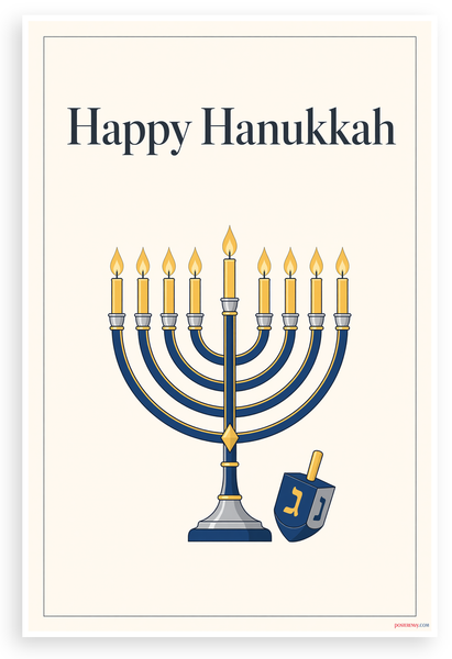 Happy Hanukkah Menorah Dreidel Holiday 12"x18" US Made Poster