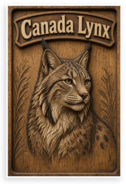 Canada Lynx Carved Wood Wildlife Nature 12x18 US Made Poster