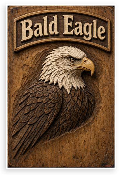 Bald Eagle Woodcarved Style Nature Wildlife 12"x18" US Made Poster