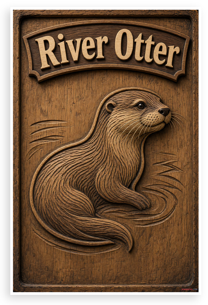 River Otter Woodcut Carving Wildlife 12"x18" US Made Poster