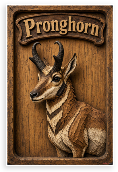 Pronghorn Carved Wood Wildlife Nature 12"x18" US Made Poster
