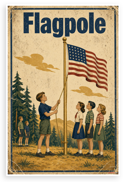 Flagpole Vintage Camp Sign 12"x18" US Made Poster