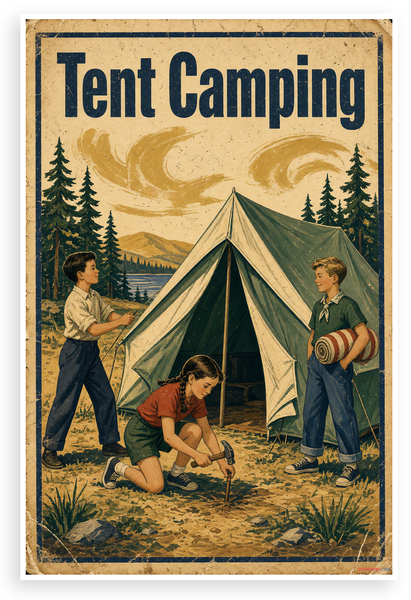 Tent Camping Vintage Retro 12"x18" US Made Poster