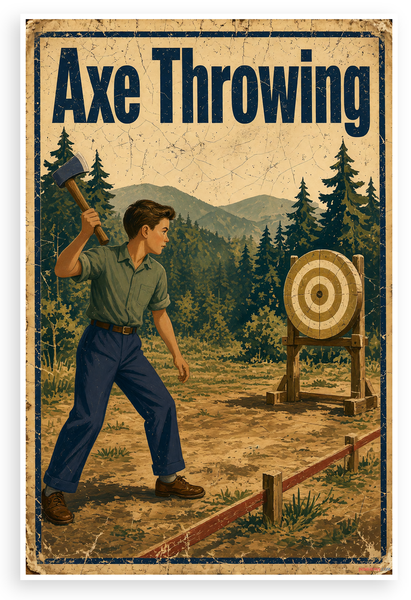 Axe Throwing Vintage Retro 12"x18" US Made Poster