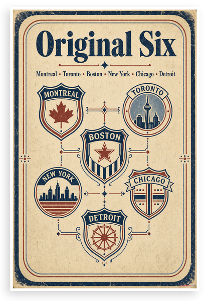 Original Six Hockey Crests Vintage Style 12x18 US Made Poster