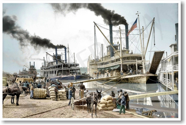Unloading a Steamboat on the Mississippi 1907