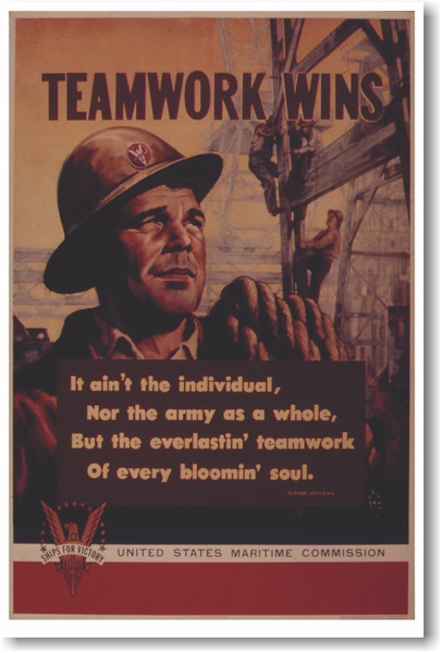 Teamwork Wins - NEW Vintage Reprint Poster