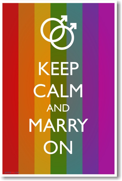 Keep Calm and Marry On (Muted Flag and Male Rings) - NEW Humor Poster