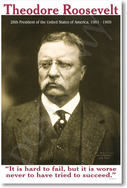 Theodore Roosevelt - "It Is Hard To Fail..." - NEW Famous President Poster
