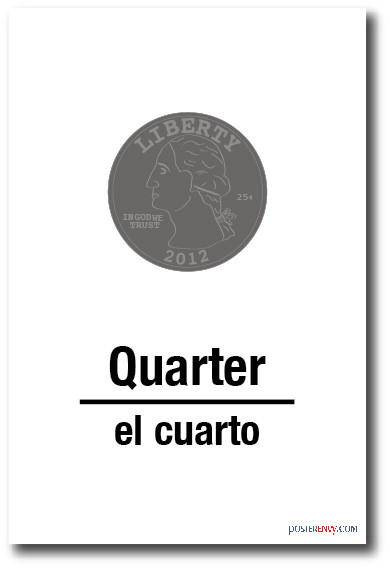 El Cuarto - Quarter In Spanish - NEW Foreign Language Educational POSTER