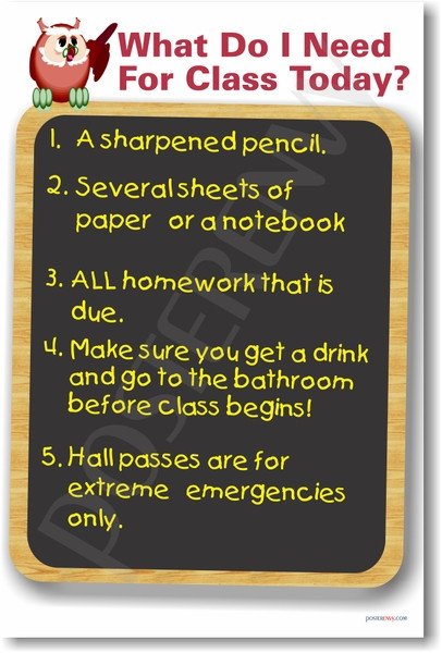 What Do I Need For Class Today? 2 - NEW Classroom Motivational Poster