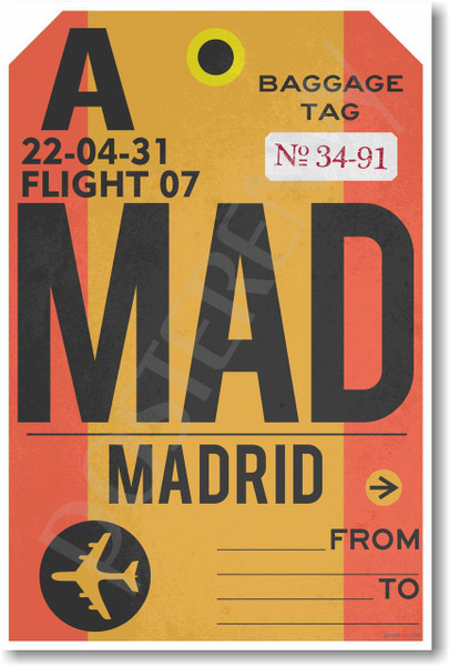 MAD - Madrid Airport Tag - Travel Poster Print Gift