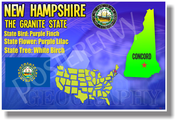 New Hampshire Geography - NEW U.S Travel Poster (tr537)