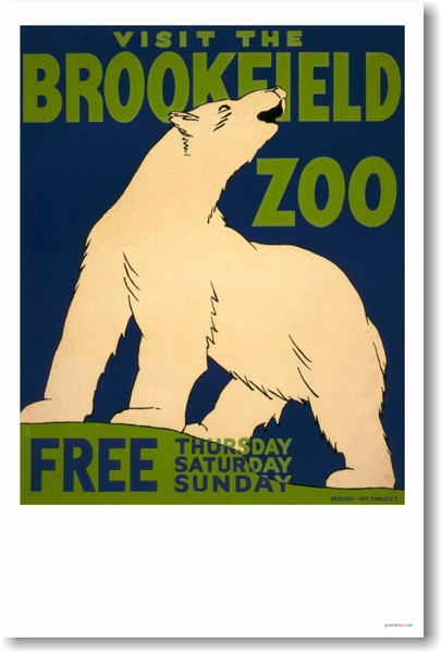 Visit the Brookfield Zoo - Polar Bear - Vintage Poster