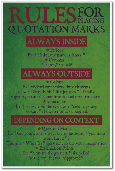 Rules for Placing Quotation Marks - NEW Classroom Language Arts POSTER (rw202) PosterEnvy