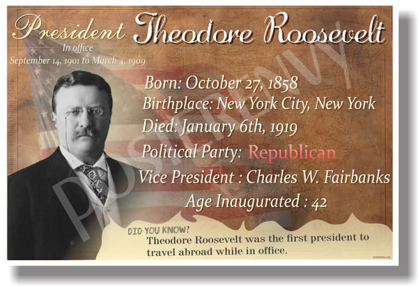 Presidential Series - U.S. President Theodore Roosevelt - New Social Studies Poster