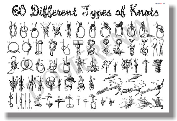 60 Different Types of Knots NEW Survival Nautical POSTER scouts (fa169)