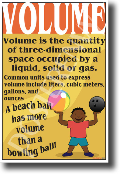VOLUME definition explain New Science Classroom Poster (ms308) bowling ball beach ball liquid gas solid measurement school student teacher